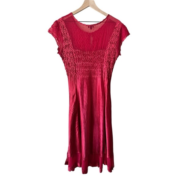 Komarov Crinkle Illusion Neckline A-Line Satin Cocktail Dress - Red - Size XL - Picture 4 of 8